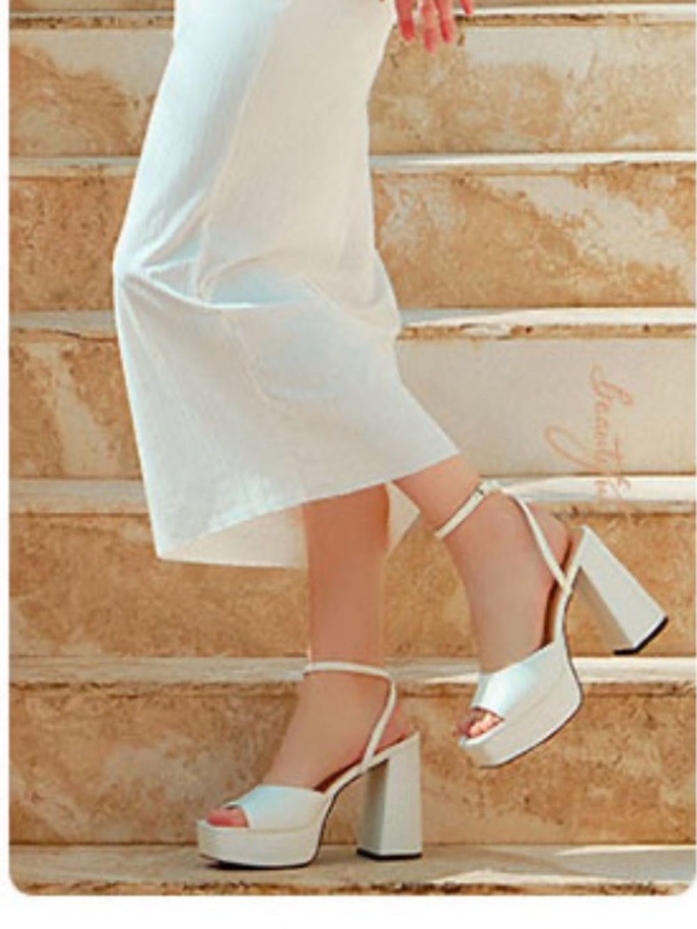 White Chunky Heel Platform Open Toe Sandal